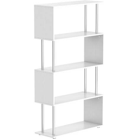 Bibliothèque design moderne 4 étagères bois et métal 80x30x145 cm blanc