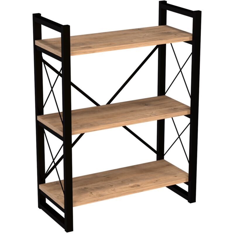 Helloshop26 - Bibliothèque design pour salon étagère style original à 3 niveaux 90 x 65 x 30 cm effet bois noir
