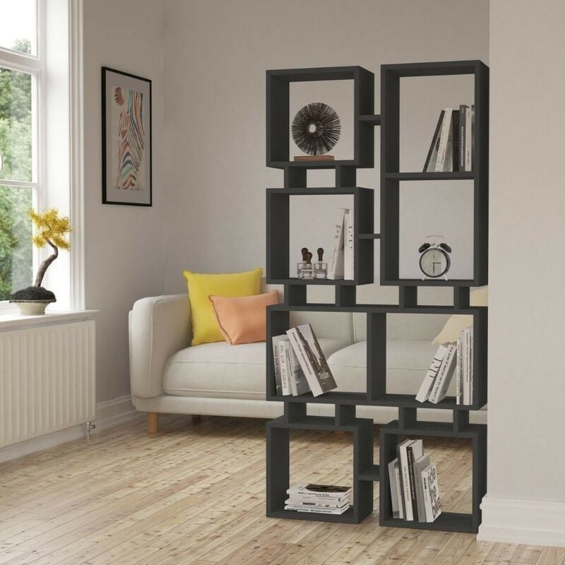 Toscohome - Bibliothèque double face en bois anthracite 79x166,5H cm - Rail