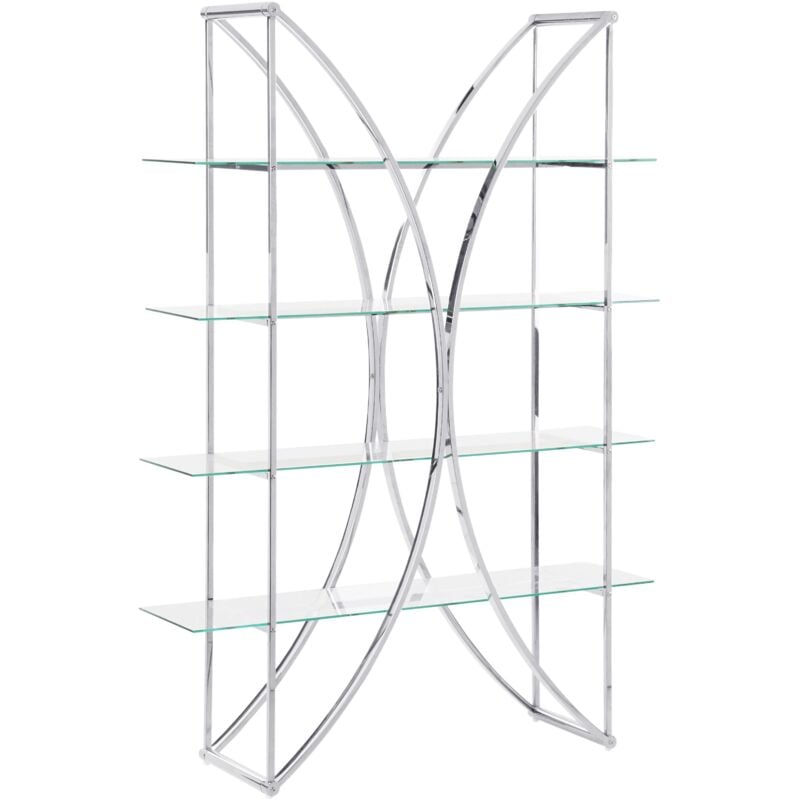 Beliani - Bibliothèque en Acier Inox Argenté Brillant et Verre de Sécurité à 4 Etagères Max 5 Kg Hollow
