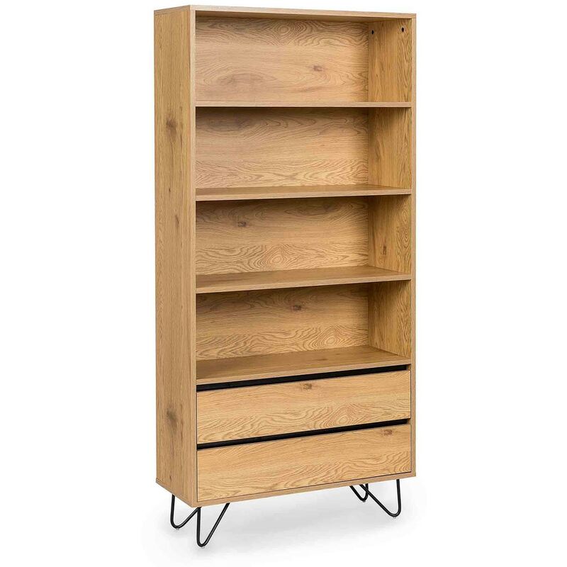 bibliothèque en bois 2 tiroirs 3 étagères darina - bois clair