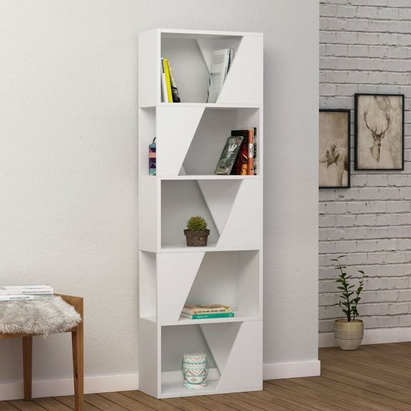 Toscohome - Bibliothèque en bois 54x168h cm avec 5 étagères en blanc - Cadre