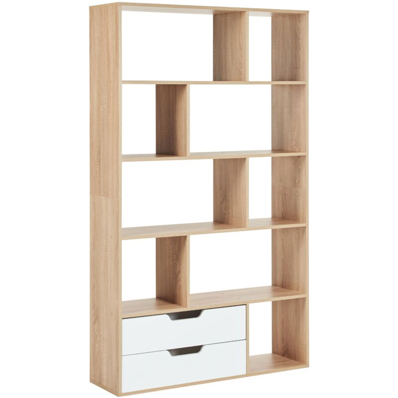 Beliani - Bibliothèque en Bois Clair à 5 Niveaux avec Étagères et 2 Tiroirs Blanc Wadena