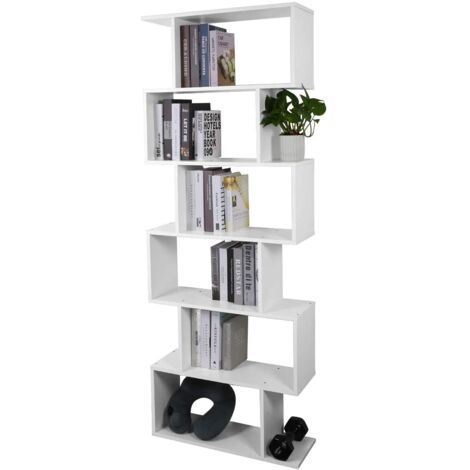 Bibliothèque en bois Étagère de 6 niveaux contemporaine cloison pour séparer la pièce blanc Mondeer
