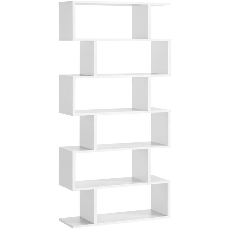 Vasagle Bibliothèque, Étagère à 6 niveau, Meuble de rangement, Cloison Séparateur, pour Salon, Chambre, Bureau, Style Moderne, Blanc