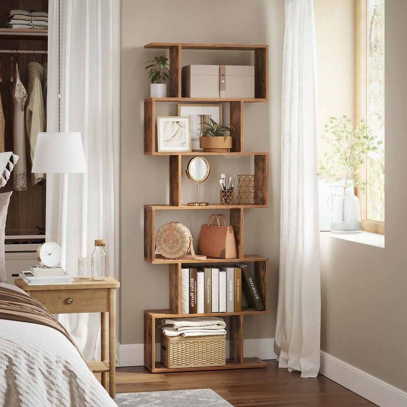 VASAGLE Bibliothèque, Étagère à 6 niveau, Meuble de rangement, Cloison Séparateur, pour Salon, Chambre, Bureau, Style Moderne, Marron Rustique