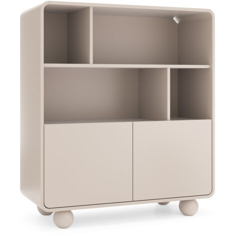 Bibliothèque en cachemire avec étagères et armoire – Design moderne, pieds boule, 108 × 121 × 39 cm