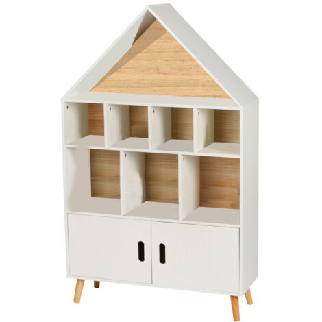 Bibliothèque en forme de maison "Dream"en bois - Blanc/Beige - L 80 x l 30 x H 126 cm - Livraison gratuite