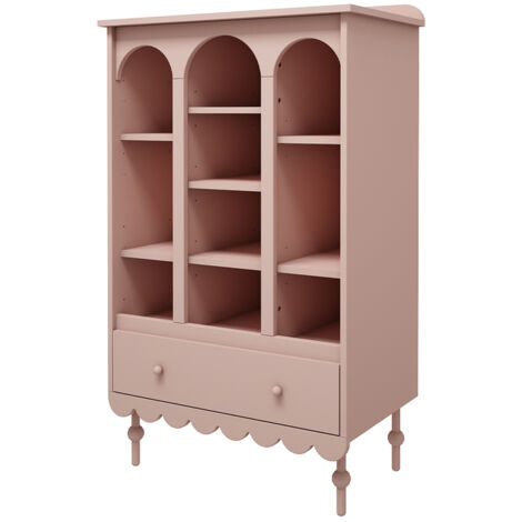 Bibliothèque enfant 1 tiroir – 84 x 35 x 140 cm – MDF stratifié et bois de hêtre – 3 étagères – Vernis à base d'eau sans danger