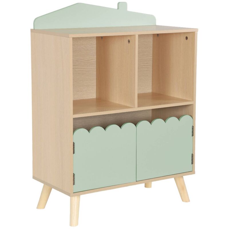 Bibliothèque enfant 2 étagères 2 portes. vert