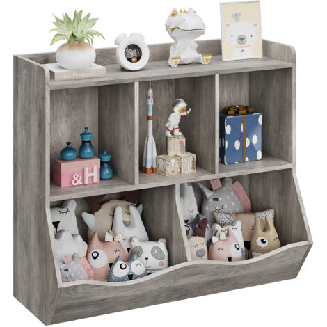 Bibliothèque enfant 2 ou 3 étages + bacs – Rangement jouets & livres – Anti-basculement – Meuble évolutif MDF, Gris
