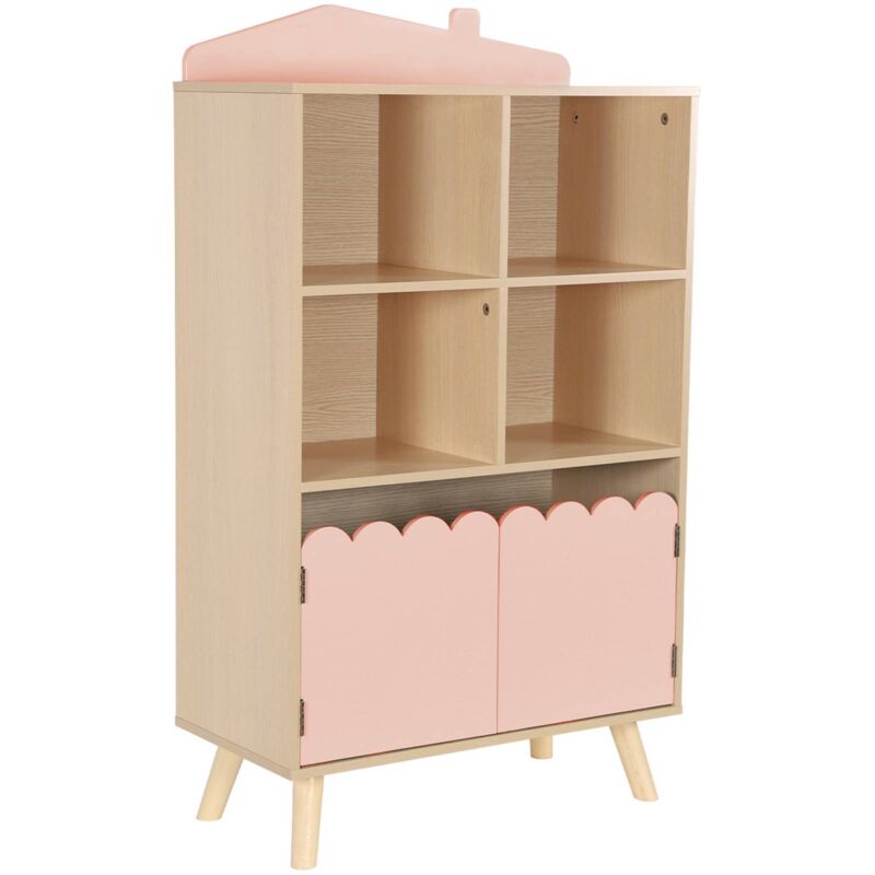 Bibliothèque enfant rose 2 portes et 4 étagères