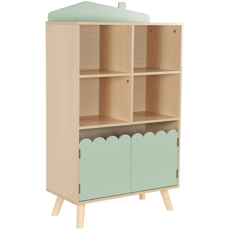 Bibliothèque enfant verte 2 portes et 4 étagères