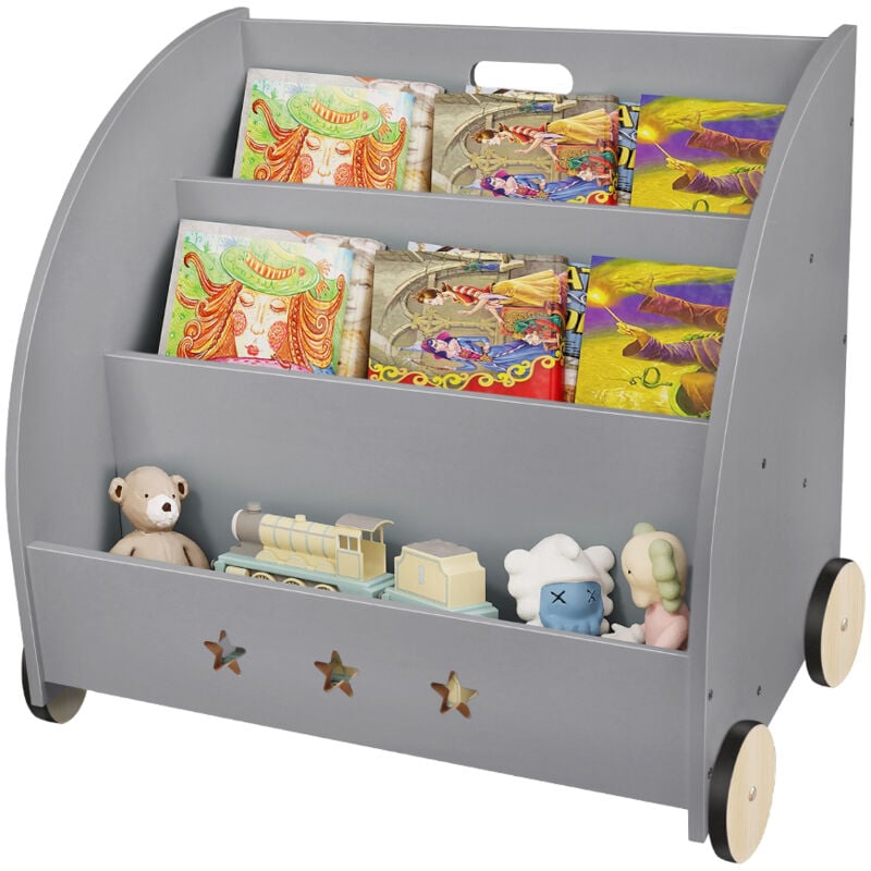 Bibliothèque Enfant 3 Cases avec Roulettes Kit de Rangement Scandinave pour Enfants - 3 Casiers Accessibles Meuble en Bois avec Roulettes