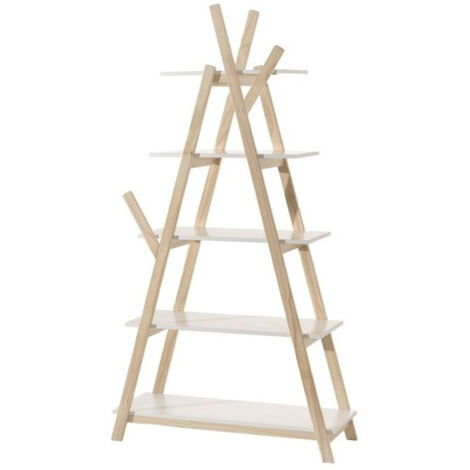 Bibliothèque enfant 5 niveaux laqué blanc et pin massif clair Kiddy