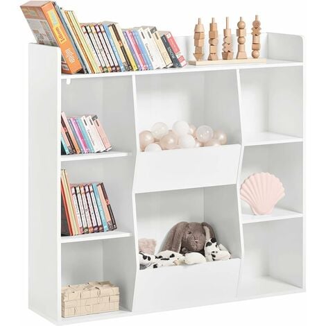 Bibliothèque Enfant 8 Compartiments – Rangement Livres & Jouets, Sécurisée MDF E1 coins arrondis, Style Contemporain, 106×30×104 cm – SoBuy KMB55‑W