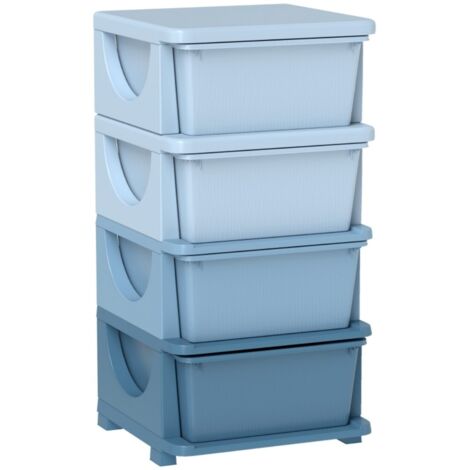 Bibliothèque Enfant avec 4 Tiroirs, Design surélevé et Bords Arrondis Sécurisés, Plastique Bleu