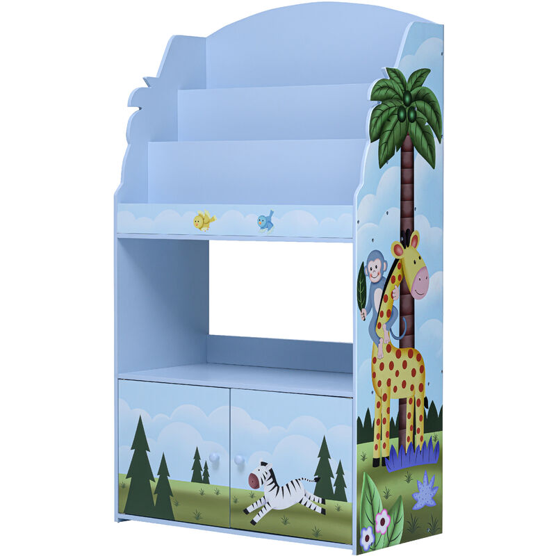 Teamson Kids - Bibliothèque enfant avec placard de rangement en bois bleu Fantasy Fields TD-13394SS