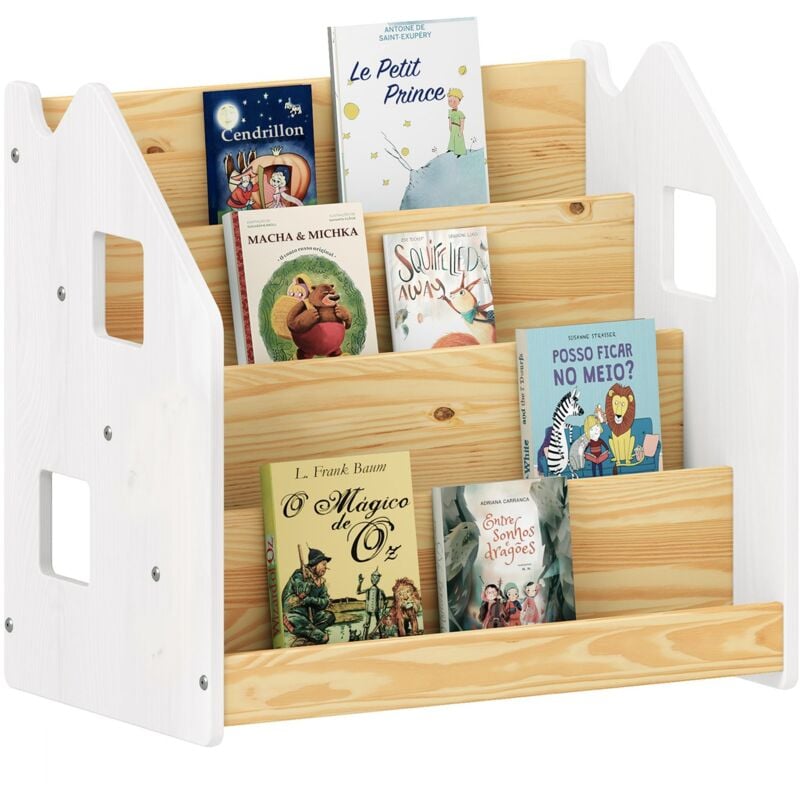 Idimex - Bibliothèque enfant bruno en pin massif laqué blanc/naturel