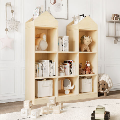 Bibliothèque Enfant en Bois, Etagères de Rangement Livres pour Garçon, Fille, Chambre, 8 Compartiments de Stockage, 91 x 30 x 108 CM
