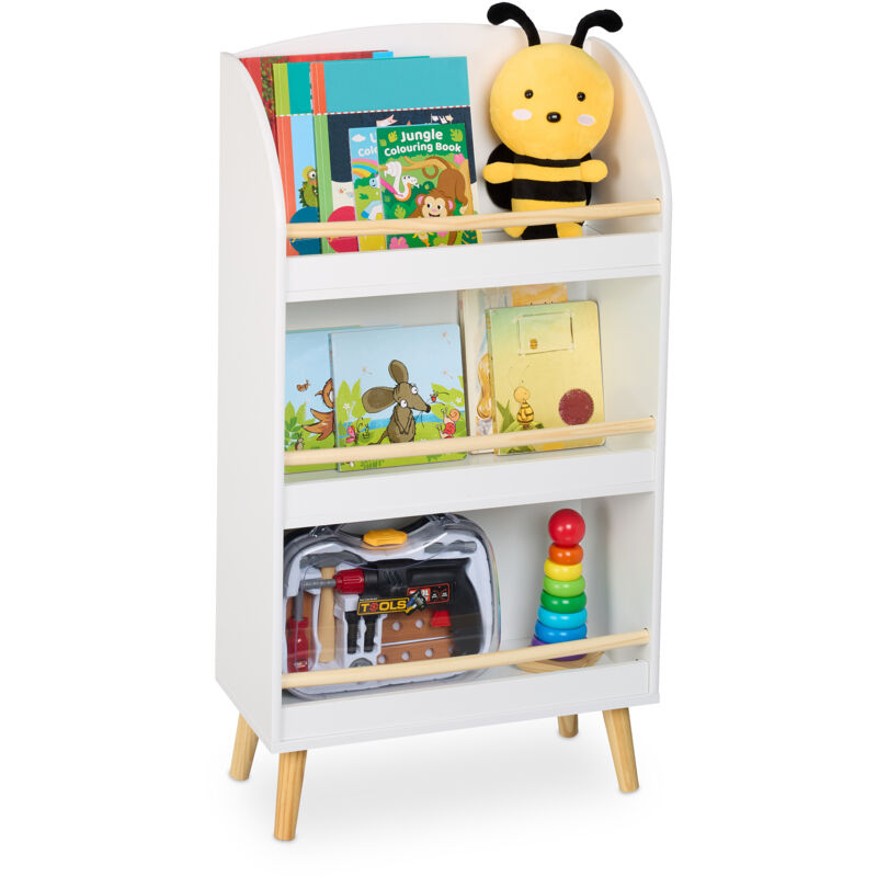 Rangement pour la chambre de votre enfant, pour les livres, h x l x p : 95,5 x 50 x 24 cm, blanc et nature - Relaxdays