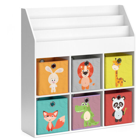 Bibliothèque enfant Luigi, Blanc, 107.2 x 114.2 cm avec 6 boîtes pliantes opt.1, Vicco