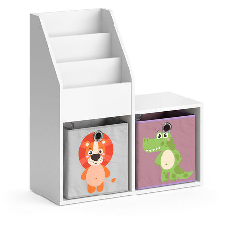Bibliothèque enfant Luigi, Blanc, 72 x 79 cm Mini, avec 2 boîtes pliantes opt.3, Vicco