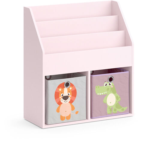 Bibliothèque enfant Luigi, Rose, 72 x 79 cm avec 2 boîtes pliantes (lion, crocodile), Vicco