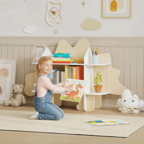 Bibliothèque enfant meuble de rangement pour jouets et livres 6 compartiments 120x28x72.2cm bois naturel