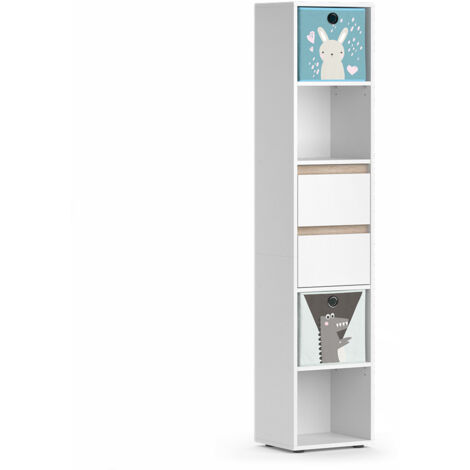 Bibliothèque enfant Robert, Blanc, 36.2 x 171 cm avec boxes pliants multicolores, Vicco