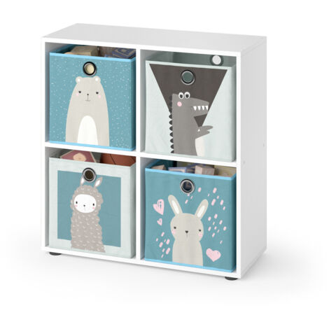 Bibliothèque enfant Tetra, Blanc, 72.6x72cm avec 4 boîtes pliantes, Vicco
