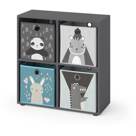 Bibliothèque enfant Tetra, Gris, 72.6 x 72 cm avec 4 boîtes pliantes, Vicco