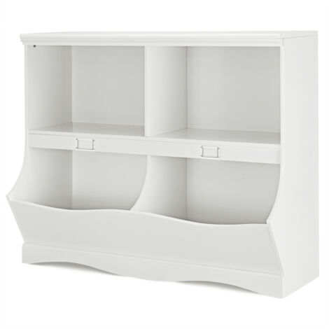 Bibliothèque Enfants 4 Compartiments, Meuble Forme Vague 105,5x39,5x84 cm Blanc CW37654