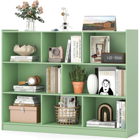 Bibliothèque Enfants à 3 Niveaux avec 8 Cases, Étagère à Livres avec Espace de Rangement, Charge 60kg, 122 x 32 x 93 CM, Vert