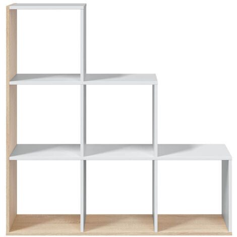 Bibliothèque escalier cube coloris chêne candiene / blanc artic -  Hauteur 110 x Longueur 108 x Profondeur 28 cm -PEGANE-
