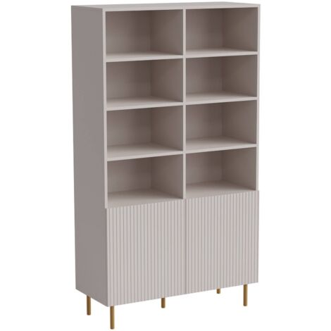 Bibliothèque Estarreja, étagère à compartiments ouverts et deux portes, surélevée, 100 x 42 h 177 cm, beige