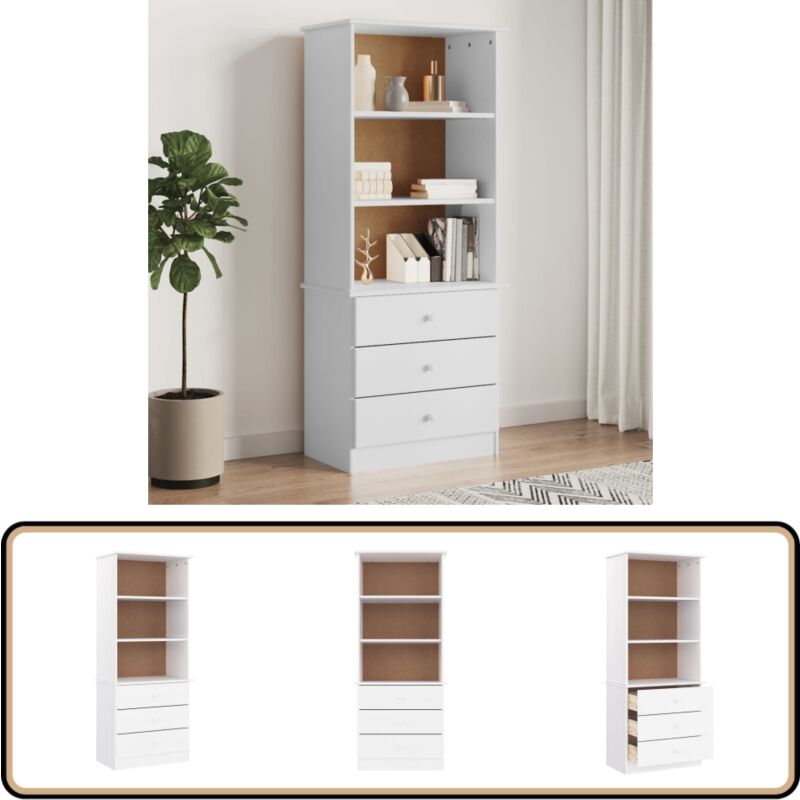 Vidaxl - Bibliothèque et tiroirs alta blanc 60x35x142 cm bois massif pin - Bibliothèque - Étagère Murale - Meuble De Rangement - Bibliothéque Design