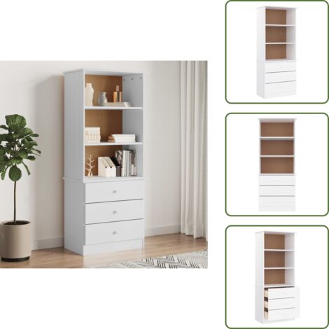 Bibliothèque et tiroirs ALTA blanc 60x35x142 cm bois massif pin - Bibliothèque - Étagère Murale - Meuble De Rangement - Bibliothéque Design - Bibliothèque Blanche