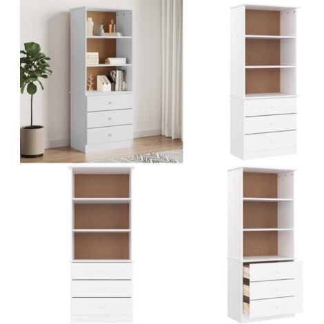Bibliothèque et tiroirs ALTA blanc 60x35x142 cm bois massif pin - Bibliothèque - Étagère Murale - Meuble De Rangement - Bibliothéque Design - Bibliothèque Blanche - Home & Living