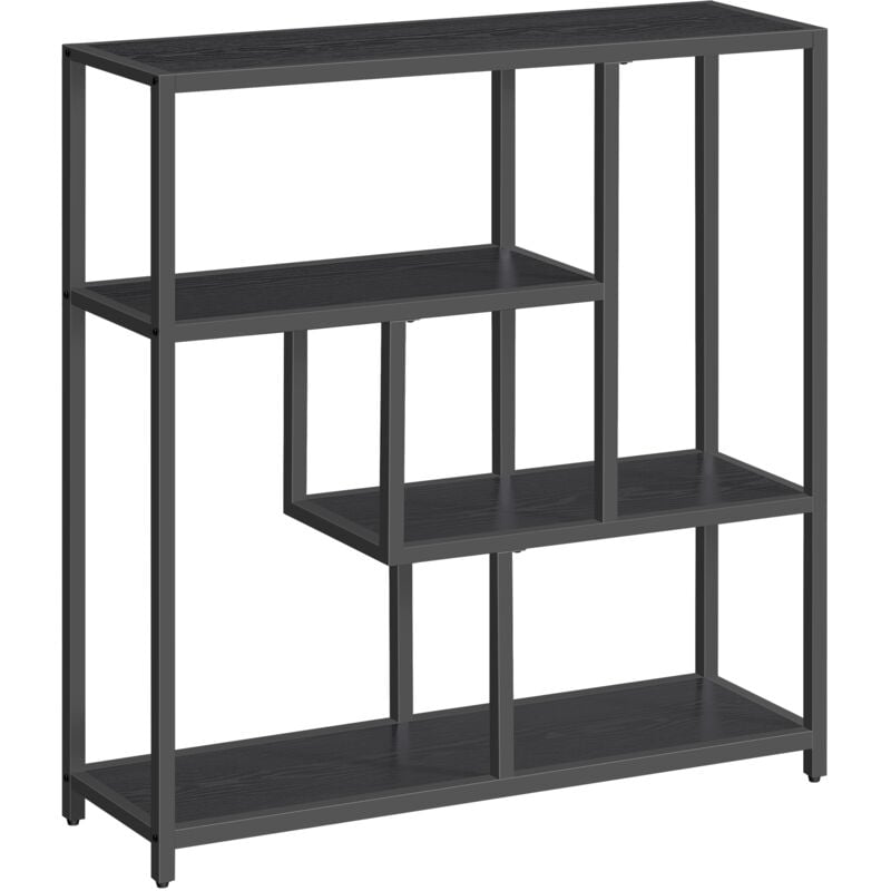 Bibliothèque, Étagère 4 Niveaux, Étagère Sur Pieds, 30 x 100 x 103 cm, Meuble de Rangement, pour Salon, Bureau, Chambre, Cuisine, Noir Boisé et Noir