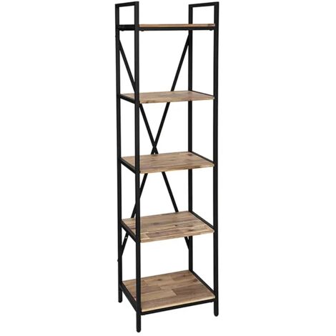 Bibliothèque Etagère 5 niveaux coloris bois et métal noir - Longueur 45 x Hauteur 180 x profondeur 35 cm