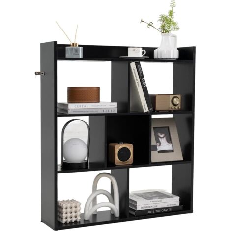 Bibliothèque Étagère 7 Compartiments Ouverte, Meuble de Rangement à 4 Niveaux, Dispositifs Anti-basculement, 20x80x90 cm (Noir)