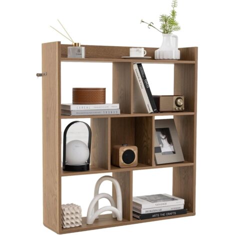 Bibliothèque Étagère 7 Compartiments Ouverte, Meuble de Rangement à 4 Niveaux, Dispositifs Anti-basculement,20x80x90 cm (Naturel)