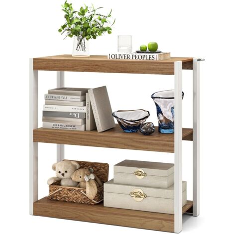 Bibliothèque Etagère à 3 Niveaux, Etagère Ouverte et Peu Encombrante, Kits Anti-Basculement, pour Salon, Bureau, Naturel