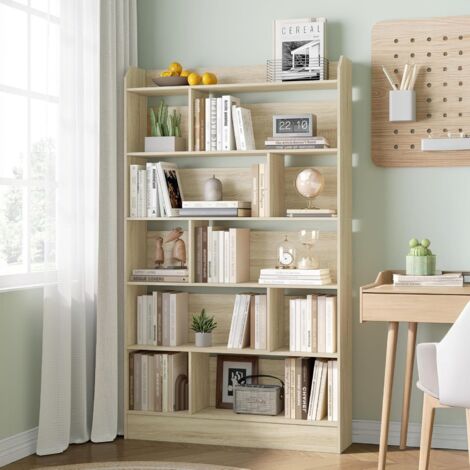 Bibliothèque, Étagère à 6 Niveaux, Meuble de Rangement Livres, Cloison Séparateur, Présentoir, pour Salon, Chambre, Bureau, Beige Chêne