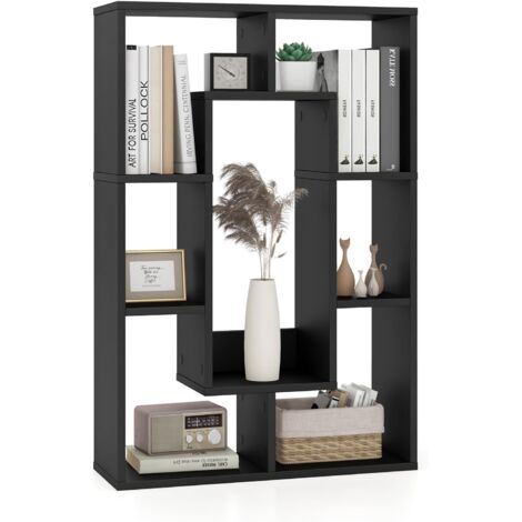 Bibliothèque, Étagère à 7 Compartiments Ouvertes, Bibliothèque de Cloison, Meuble de Rangement, 20 x 60 x 90 cm (Noir)