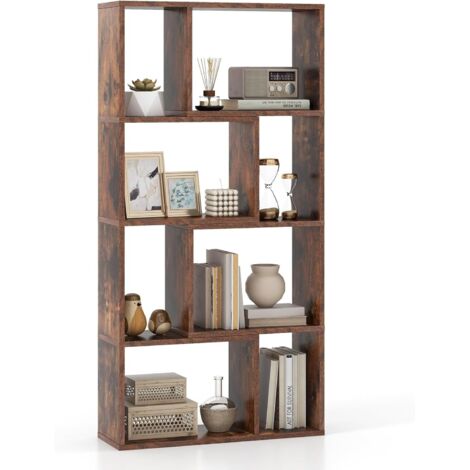 Bibliothèque Étagère à 8 Compartiments Ouvertes, Meuble de Rangement avec Kits Anti-basculement, pour Salon, Bureau, 20x60x120cm, Marron