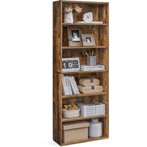 Bibliothèque, Étagère À Livres À 6 Niveaux, Meuble De Rangement, Étagère D’exposition Avec Compartiments Ouverts, Étagères De Rangement Réglables, Pour Salon, Bureau, Marron Rustique