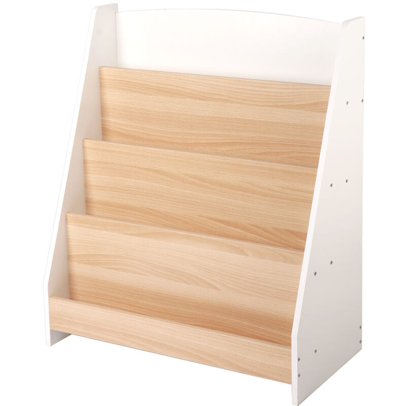 Bibliothèque Étagère à Livres Enfants, Meuble de Rangement avec 4 Niveaux de Compartiments Ouvert, 61x30x71cm, Blanc+Couleur Bois