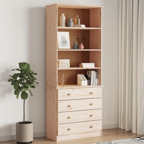 Bibliothèque, Etagère à livres, Meuble de Rangement avec tiroirs ALTA 77x35x186,5cm bois massif de pin DESIGN IN